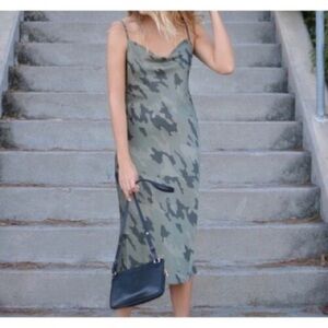 Banana Republic S Camo Slip Dress Green Cowl Neck Mini Silky NWT